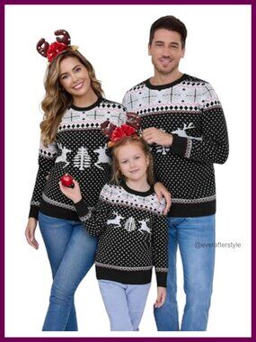 Family Matching Christmas Sweater Reindeer Snowflake Pullover